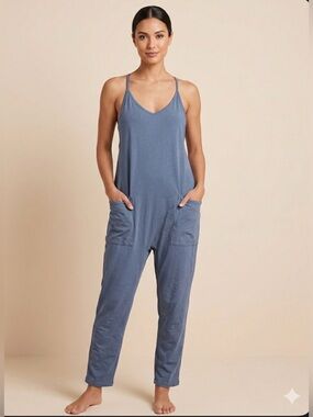 Relaxed Wide-Leg Jumpsuit in Dusty Blue size large worn once